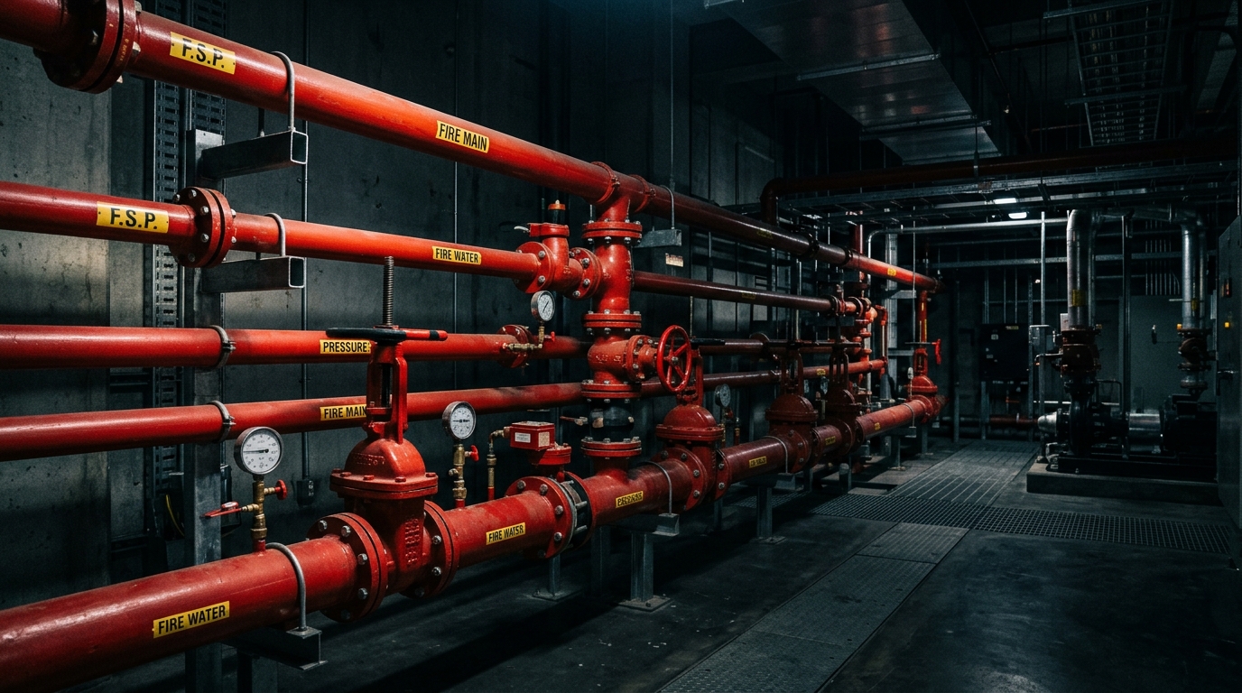 Industrial fire protection pipes background